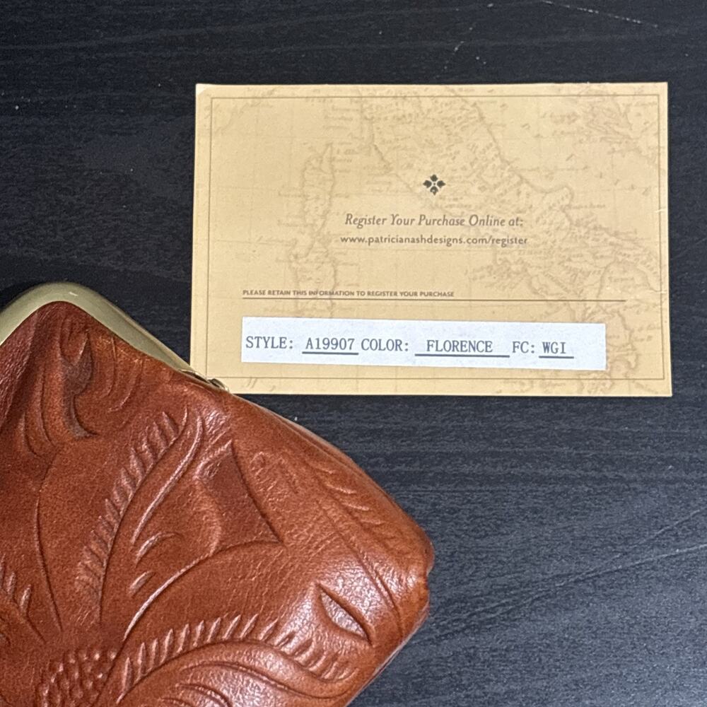 Patricia Nash Borse Florence Tooled Italian Leather Framed Kisslock Coin Purse - Picture 4 of 7